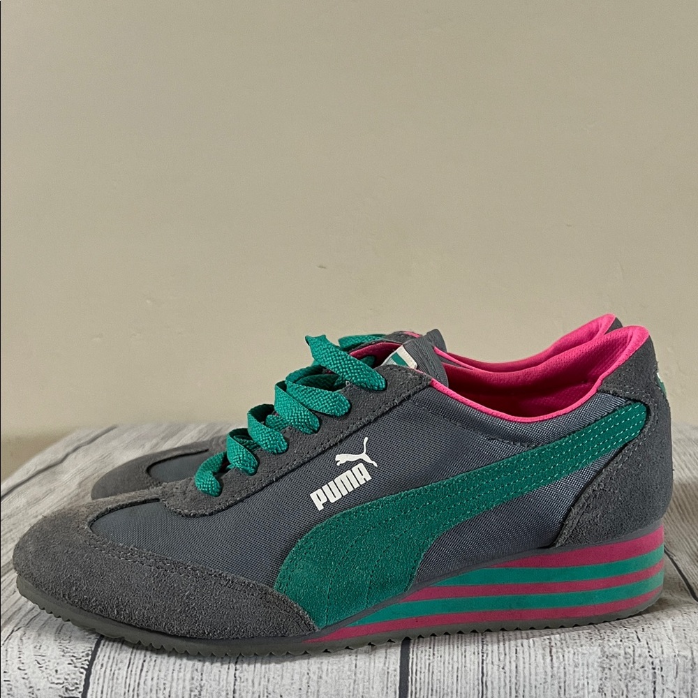 Puma wedge sneakers -charcoal - teal - pink